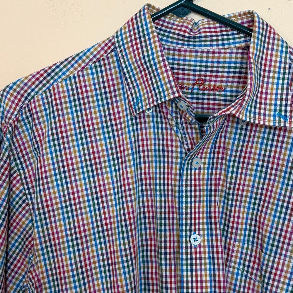 Alan Flusser Men's medium Plaid Cotton Long Sleeve Dress Shirt